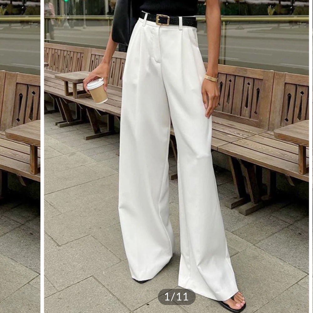 Commense White Wide Leg Pants High Waisted Flowing